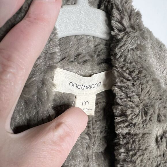 One The Land Vest Womens Medium Faux Fur Lined Faux Suede Brown Casual Boho Open - Picture 3 of 12